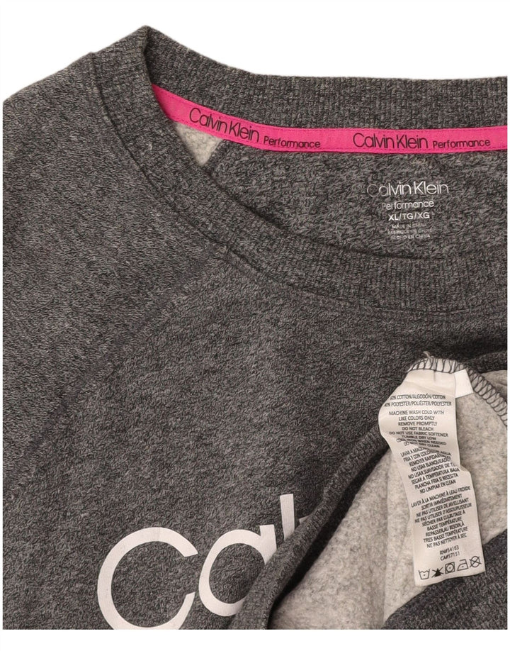 CALVIN KLEIN Femmes Crop Graphic Sweatshirt Jumper UK 18 XL Gris Moucheté