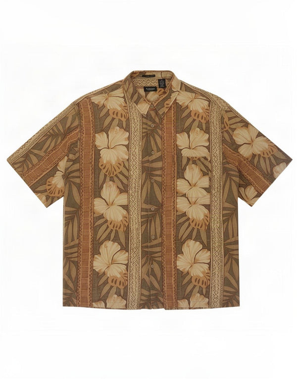 Van Heusen Chemise hawaïenne à manches courtes pour homme Taille 17 1/2 XL Marron Floral