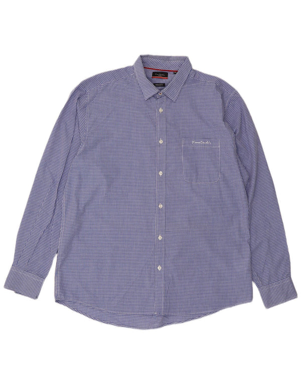 Pierre Cardin Mens Regular Fit Shirt 2XL Blue Gingham Polyester