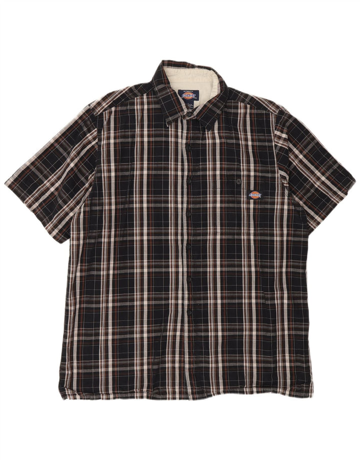 Dickies Chemise à manches courtes pour homme en coton à carreaux noirs