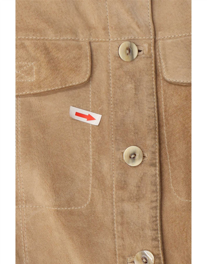 vintage Femme Daim Gilet EU 40 Cuir Beige Moyen