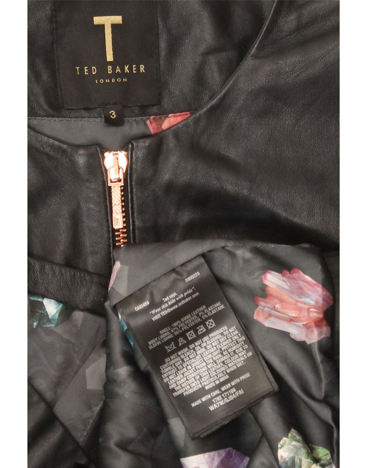 Ted Baker Veste en cuir à manches 3/4 pour femme Taille 3 Noir moyen
