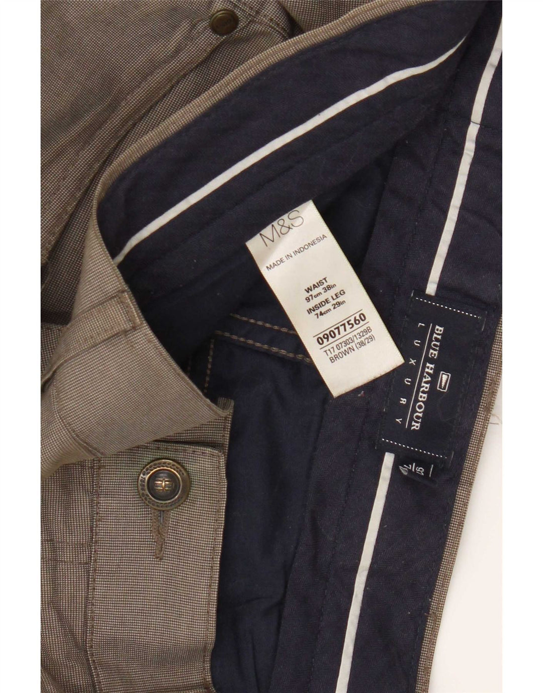 Marks & Spencer Pantalon chino Blue Harbor pour homme W38 L29 à carreaux marron