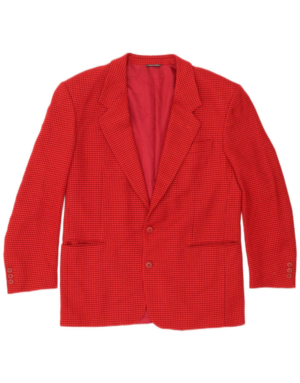 vintage Homme 2 Bouton Blazer Veste IT 52 XL Rouge Pied-de-poule Laine