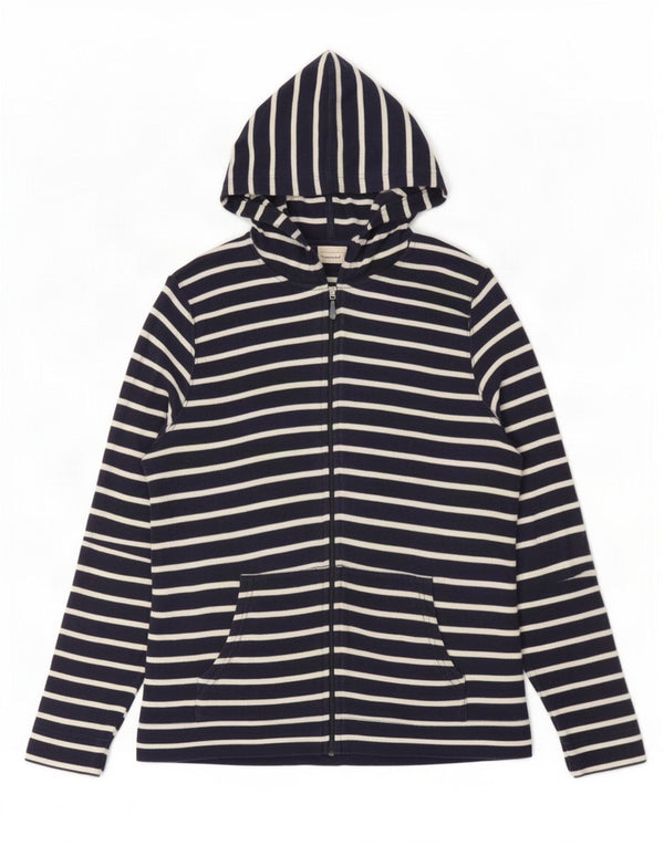 L.L.Bean Pull à capuche zippé pour femme UK 14 Coton rayé bleu marine moyen