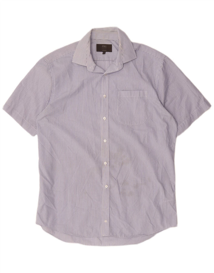 MARKS & SPENCER Chemise à manches courtes pour homme Taille 41 16 Grandes rayures bleues