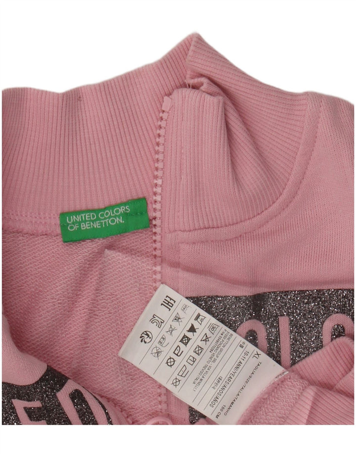 BENETTON Veste de Survêtement Graphique Fille 10-11 Ans XL Rose Coton