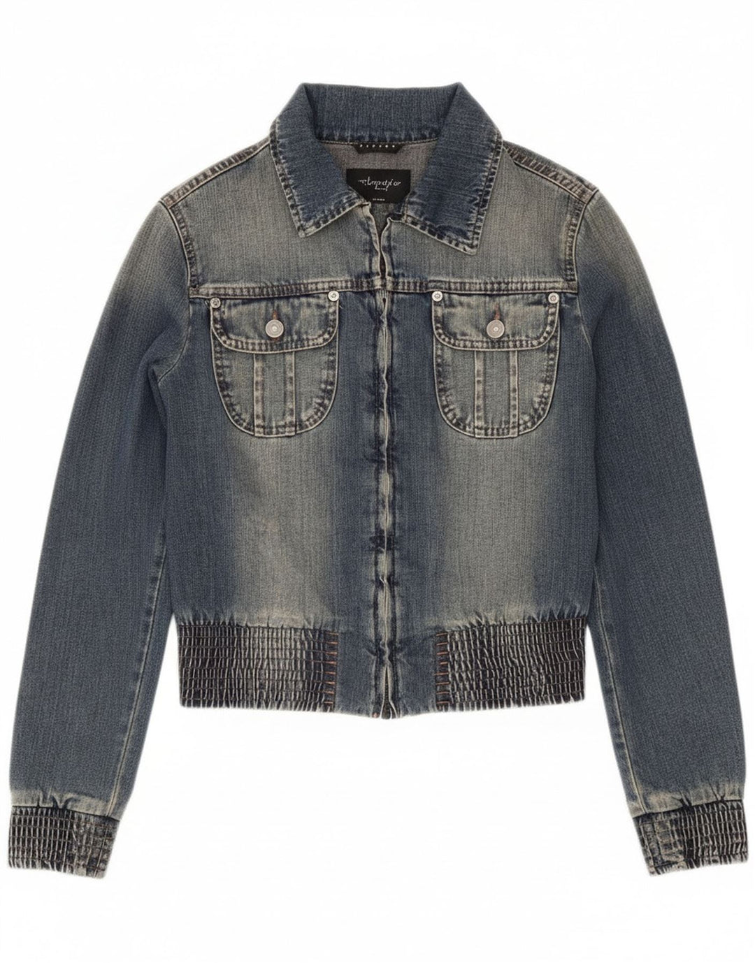 Sisley Veste en jean courte pour femme UK 10 Small Bleu Coton
