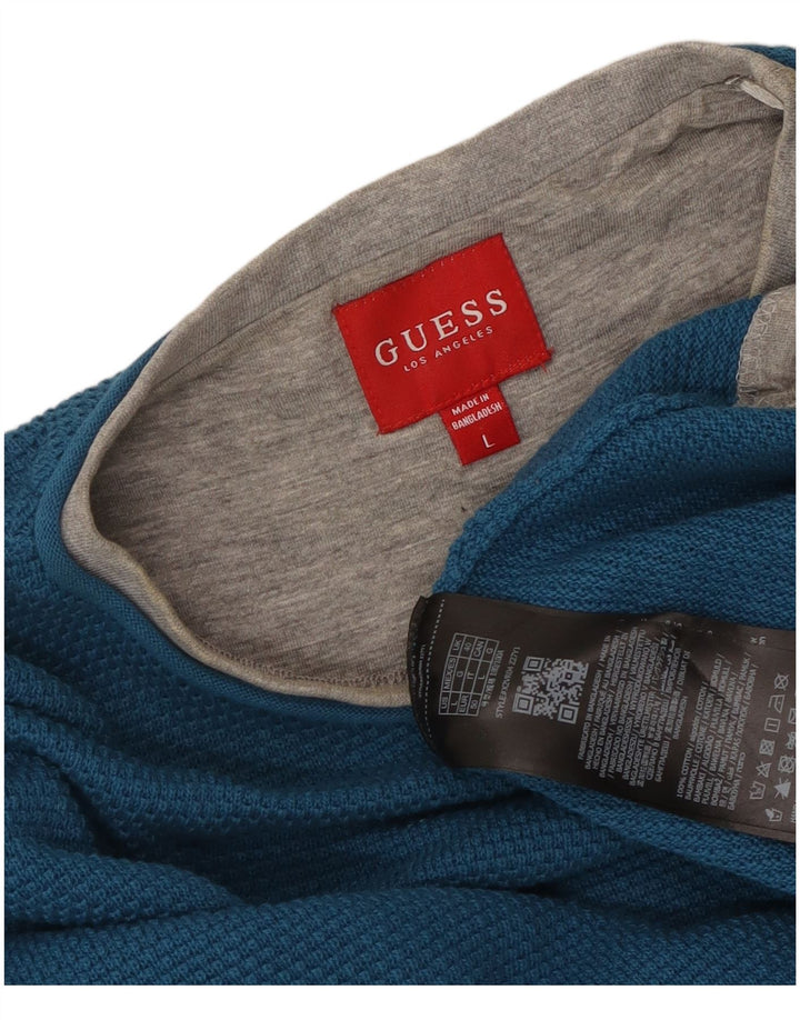 Guess Haut à manches longues pour hommes en coton color block bleu grand