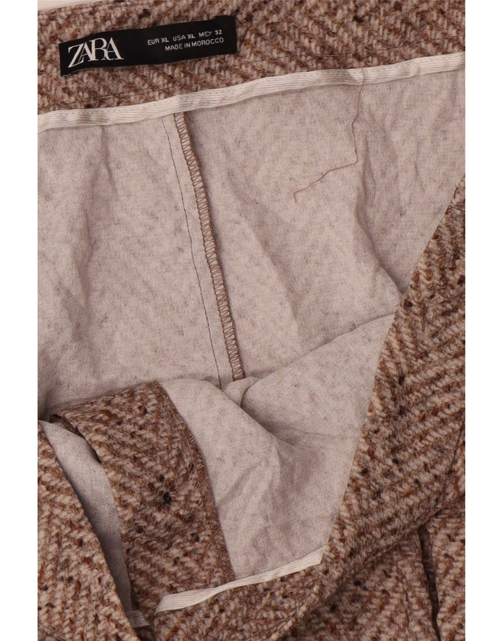 Zara Femme Jupe Midi XL W32 Chevron Marron