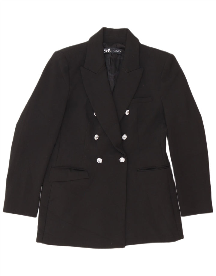 Zara Veste Blazer Double Boutonnage Femme UK 14 Large Noir