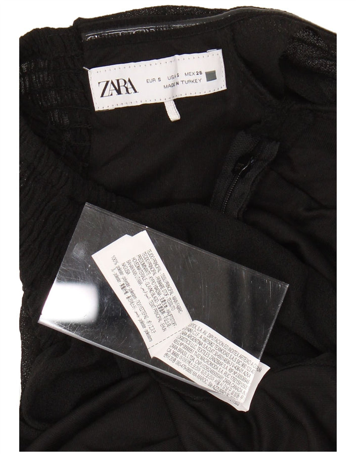 ZARA Femme Maxi Robe à épaules dénudées UK 8 Petit Noir Polyester