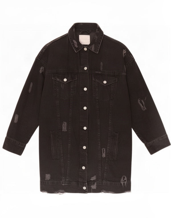 Zara Womens Trafaluc Distressed Denim Coat UK 10 Petit coton noir