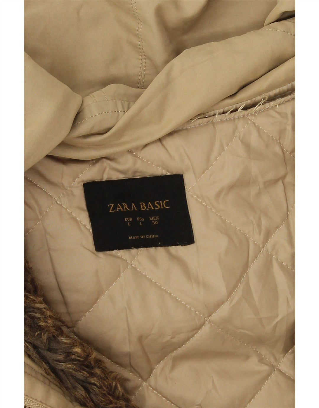 Zara Parka à capuche pour femme UK 16 Large Beige