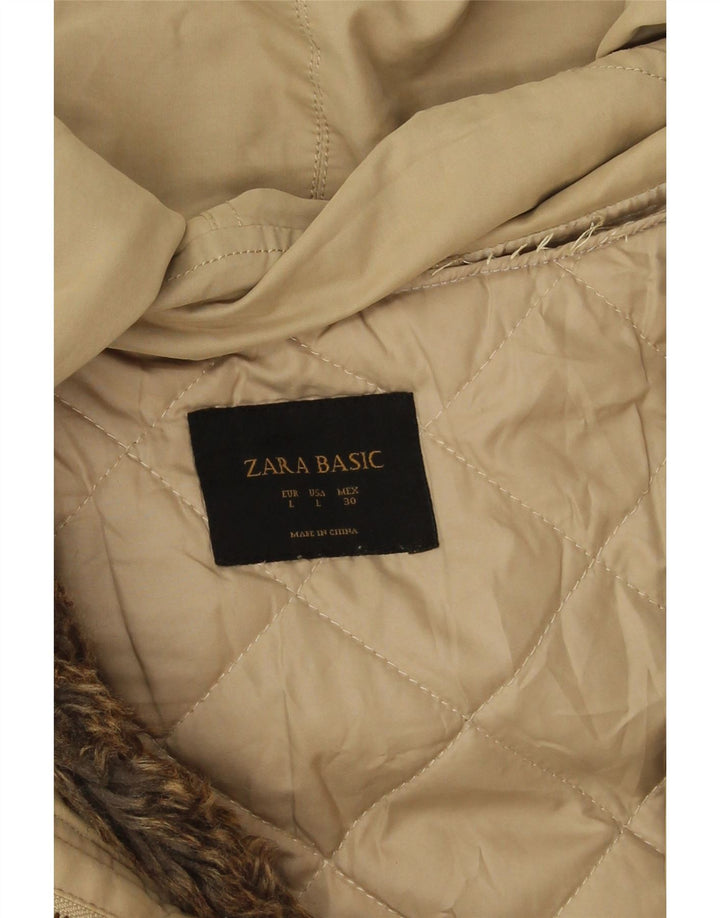 Zara Parka à capuche pour femme UK 16 Large Beige