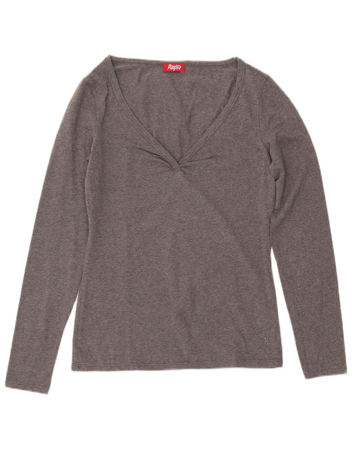 PLAYLIFE Haut Femme Manches Longues UK 12 Gris Moyen Coton