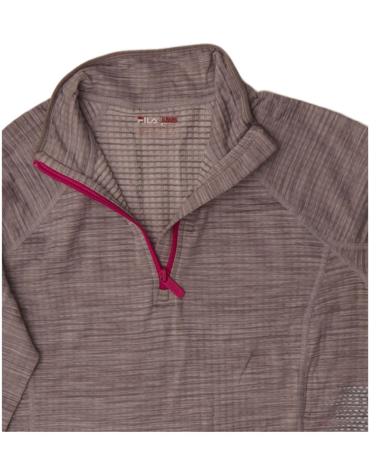 Fila Haut de survêtement à col zippé pour femme UK 14 Gris moyen moucheté