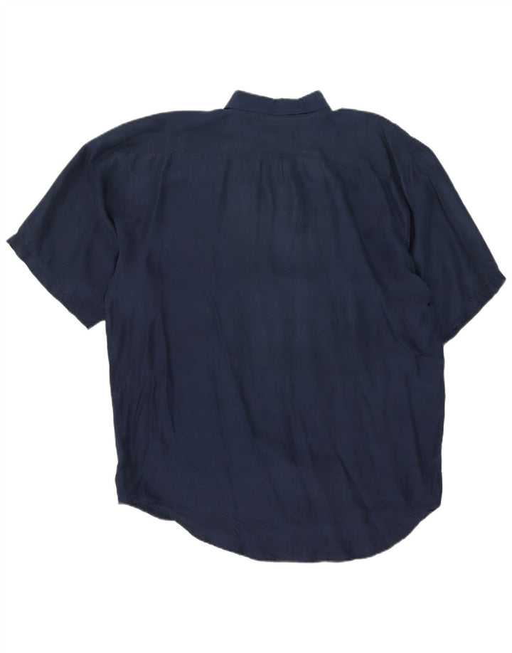Chemise à manches courtes homme vintage XL soie bleu marine