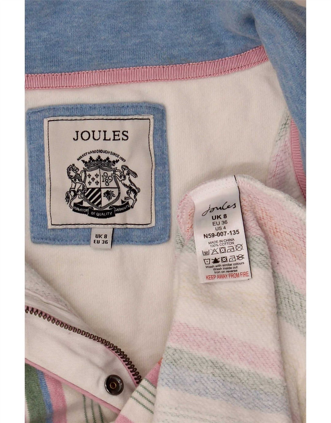 Joules Womens Zip Neck Sweatshirt Jumper UK 8 Small Multicolore Rayé