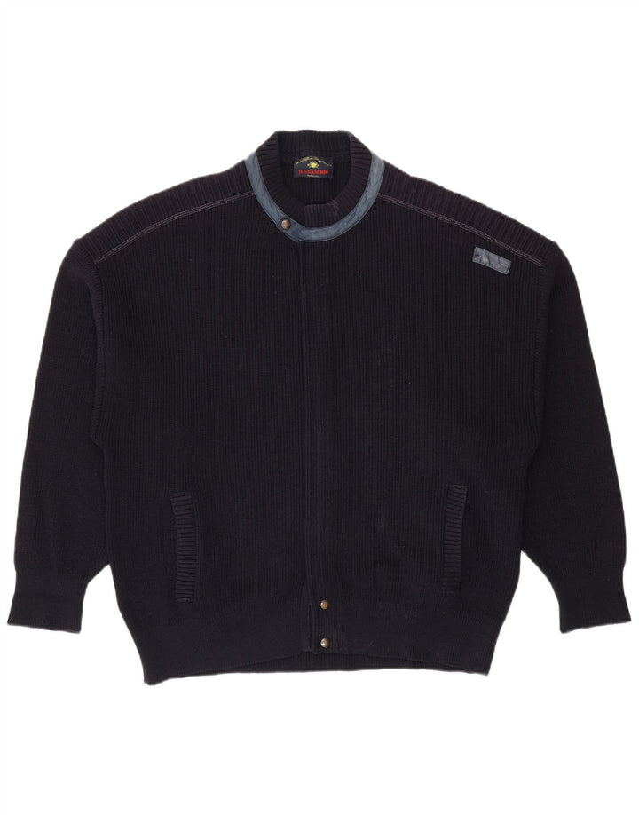Il Granchio Homme Cardigan Pull Large Bleu Marine Laine