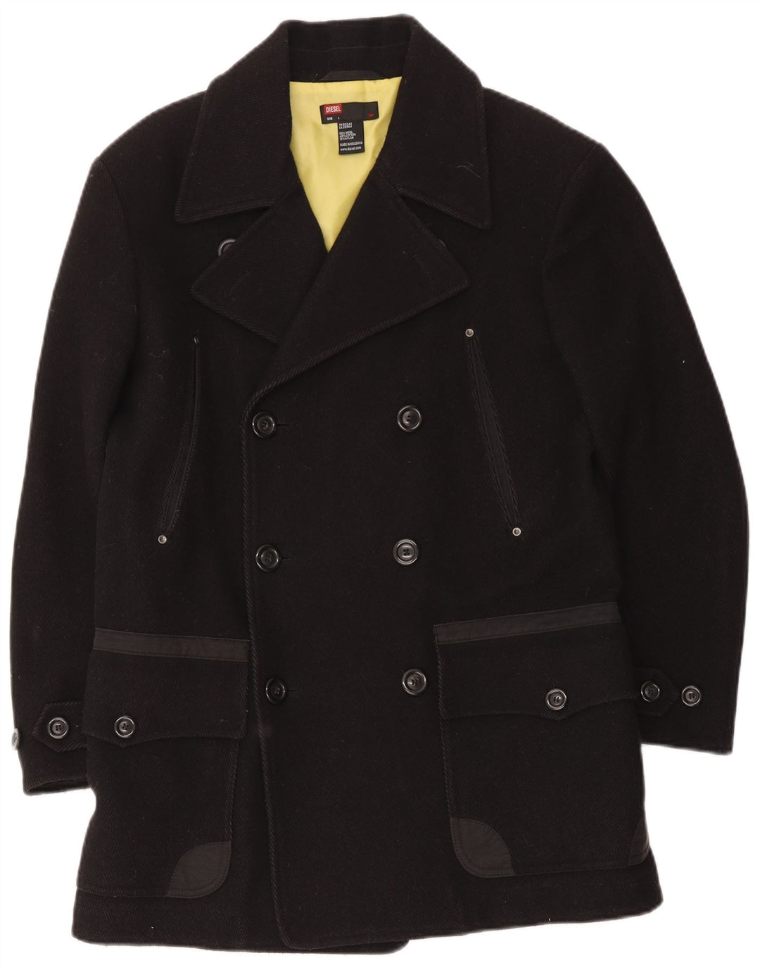 Diesel Manteau à double boutonnage pour homme UK 40 Large Laine noire