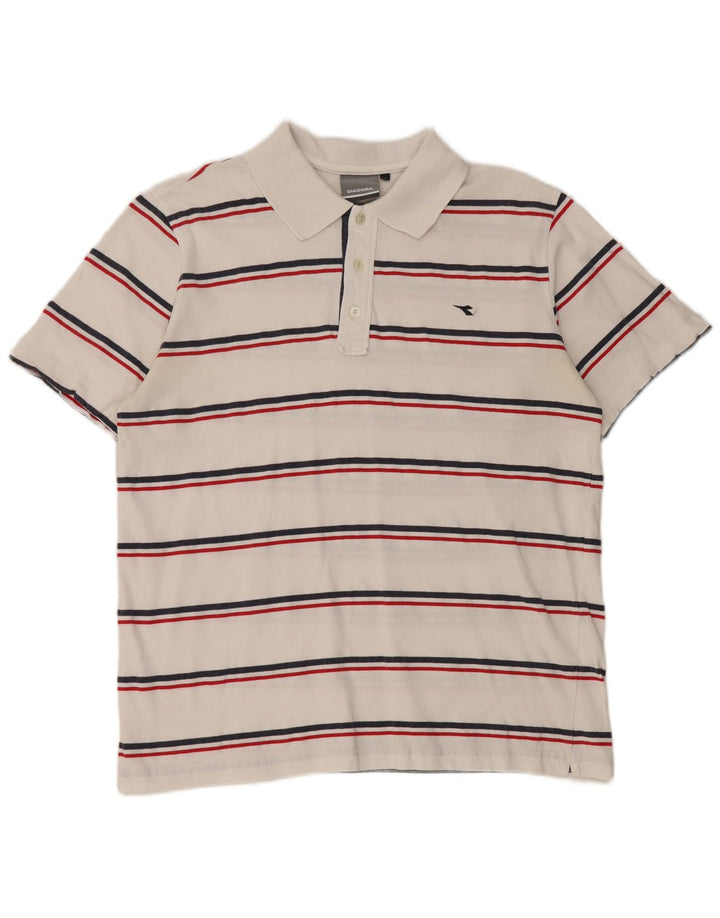 Diadora Polo Homme Large Blanc Rayé Coton