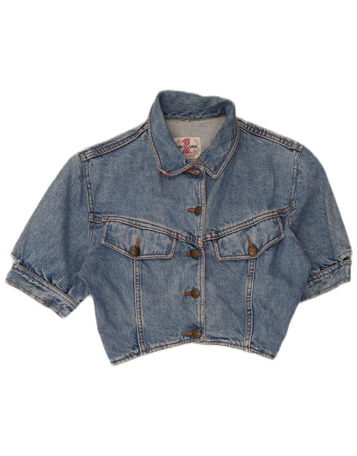 TRUSSARDI Veste Boléro en Jean à Manches Courtes pour Femme IT 42 Bleu Moyen Coton