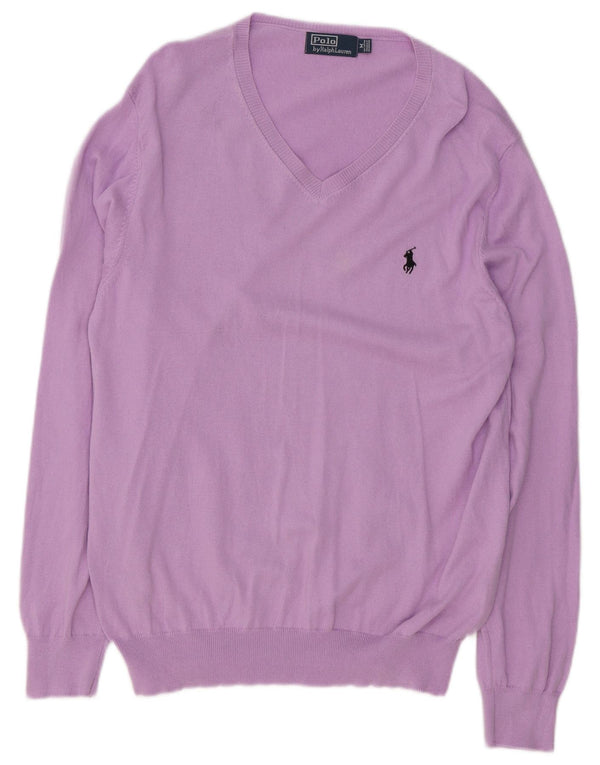 Polo Ralph Lauren Mens V-Neck Jumper Sweater Medium Purple Cotton