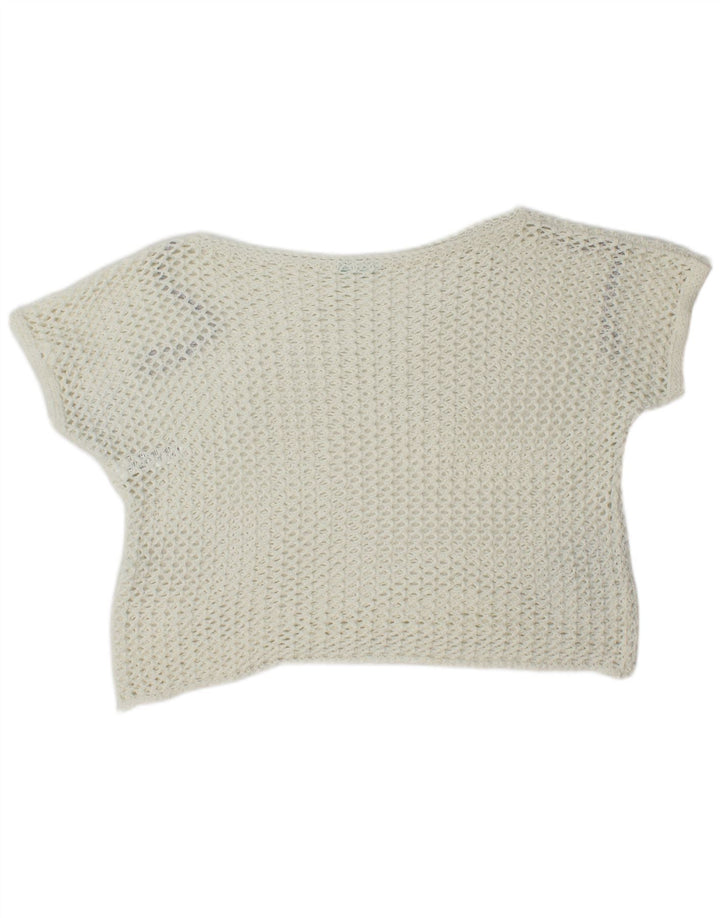 Benetton Haut court surdimensionné au crochet pour femme UK 10 Petit coton blanc
