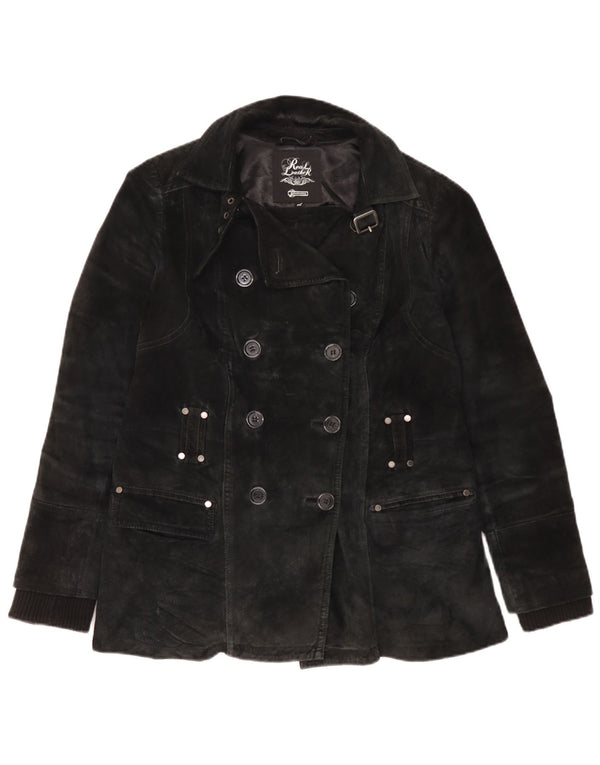 vintage Femmes Daim Caban UK 18 XL Cuir Noir