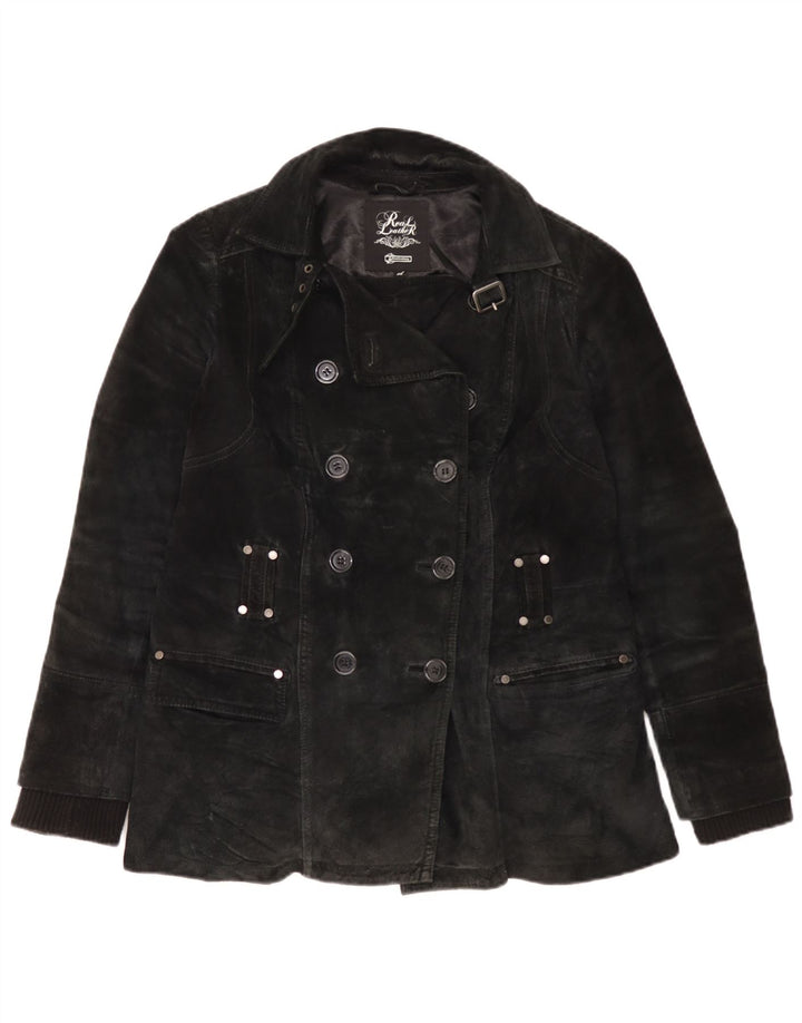 vintage Femmes Daim Caban UK 18 XL Cuir Noir