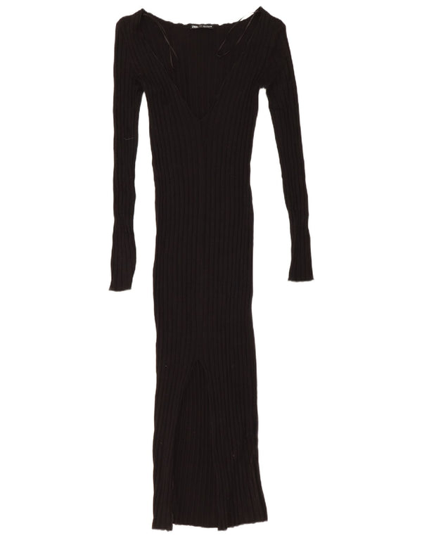 Zara Femme Maxi Robe Moulante UK 8 Petite Viscose Noire