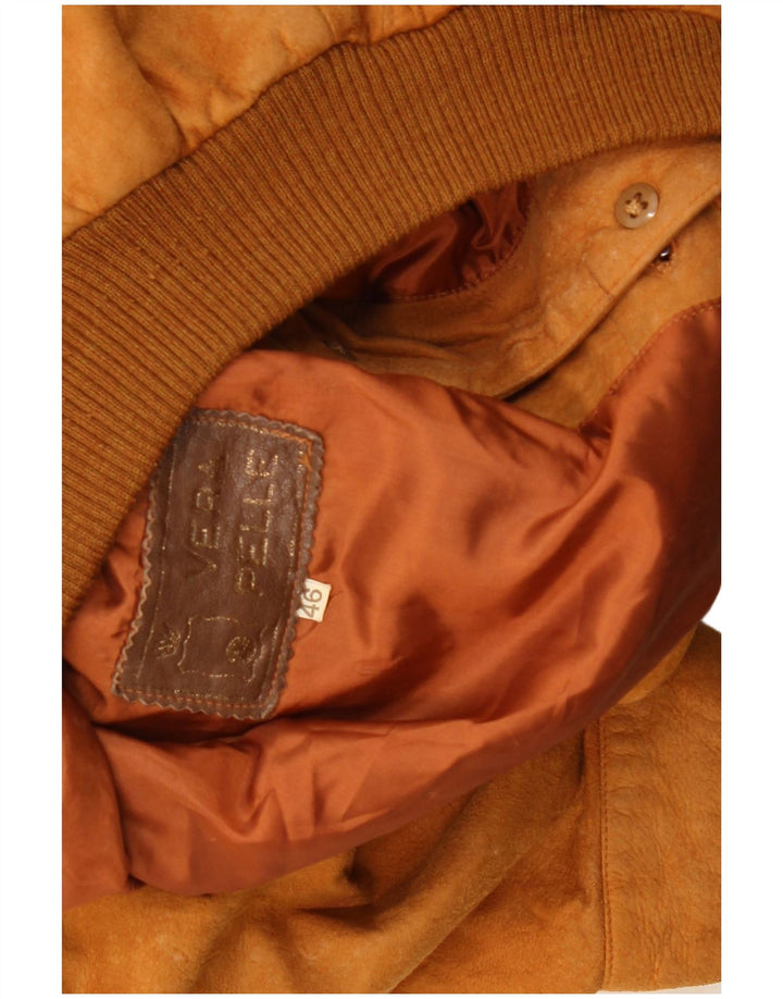 vintage Mens Suede Bomber Jacket IT 46 Petit Cuir Beige