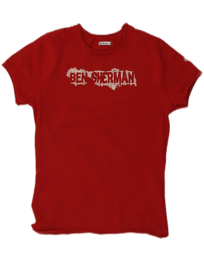 BEN SHERMAN Womens Graphic T-Shirt Top UK 12 Medium Red Cotton Vintage Ben Sherman and Second-Hand Ben Sherman from Messina Hembry 