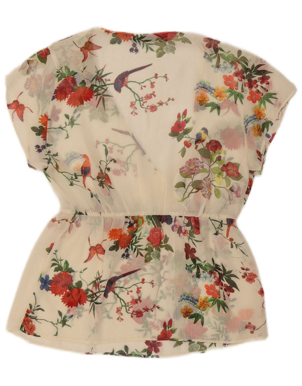 Zara Womens Trafaluc See Through Blouse Top UK 10 Petit Blanc Floral