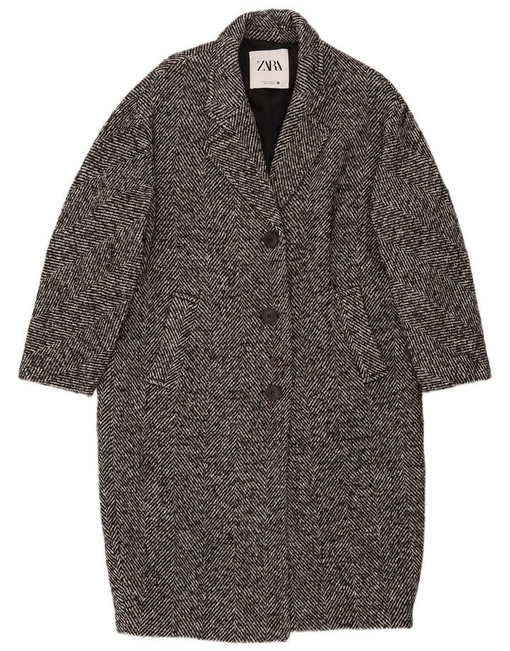 Zara Pardessus à manches 3/4 pour femme UK 14 en coton à chevrons noir moyen