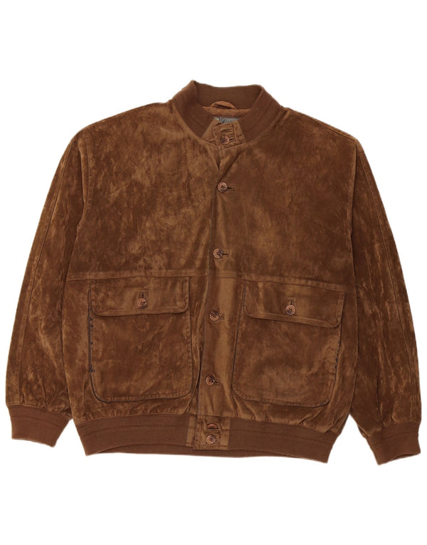 vintage Mens Velour Bomber Jacket IT 52 XL Soie Brune