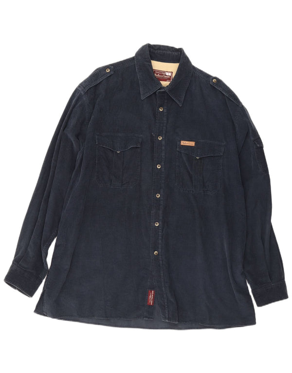 Marlboro Classics Chemise militaire en velours côtelé pour homme XL Bleu marine en coton