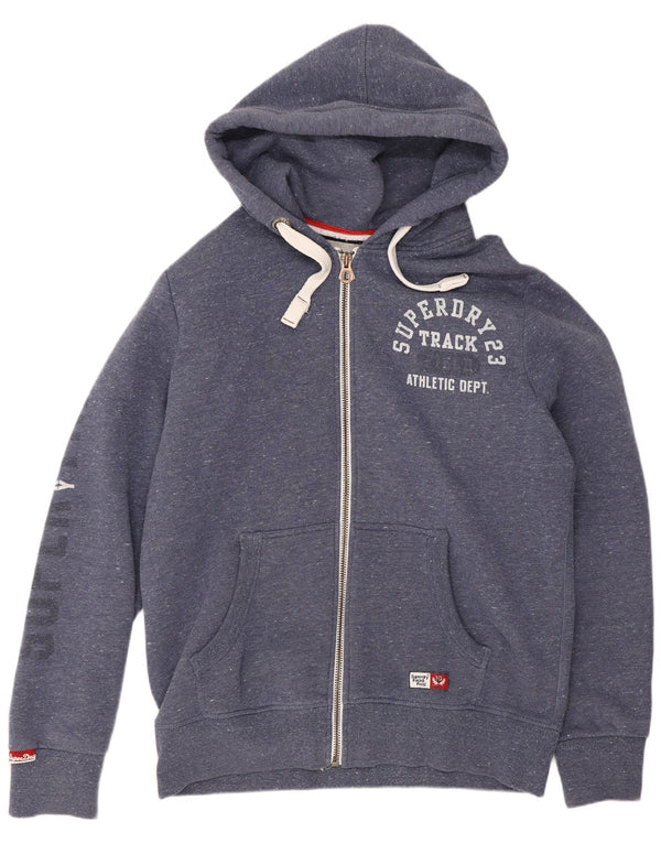 Superdry Pull à capuche zippé graphique pour homme 2XL en coton moucheté bleu