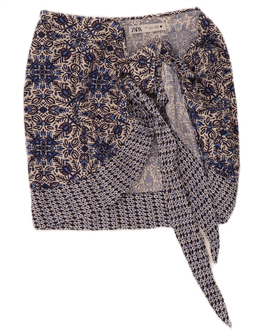 Zara Femme Jupe Portefeuille Petite W26 Coton Floral Bleu