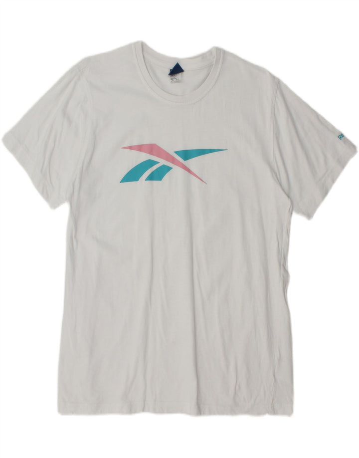 REEBOK Mens Graphic T-Shirt Top Medium White Cotton Vintage Reebok and Second-Hand Reebok from Messina Hembry 