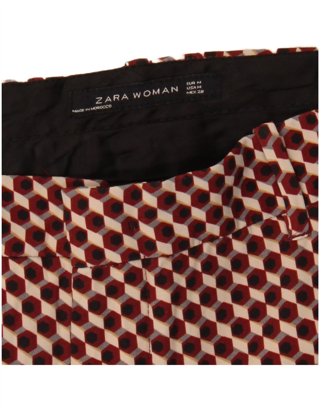 Pantalon Chino Slim Femme Zara Moyen W28 L27 Rouge Géométrique