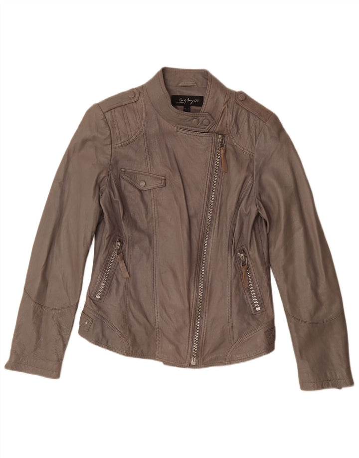 C&A Veste de motard en cuir Cindy Crawford pour femme Gris moyen EU 40