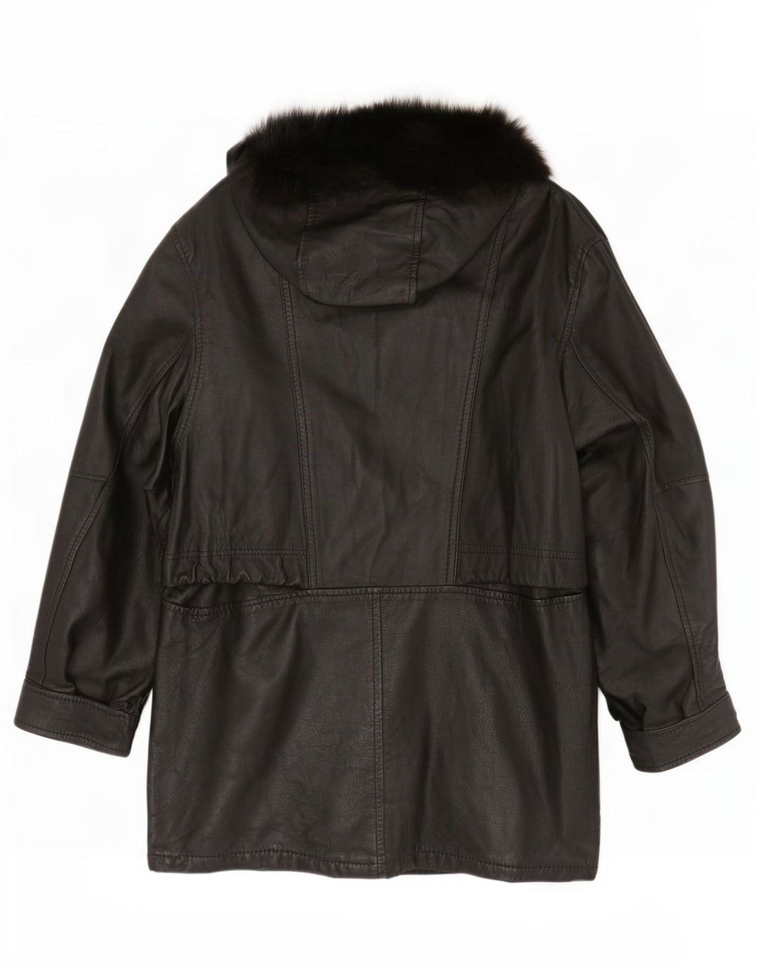 manteau en cuir surdimensionné à capuche vintage pour femme IT 42 Noir moyen