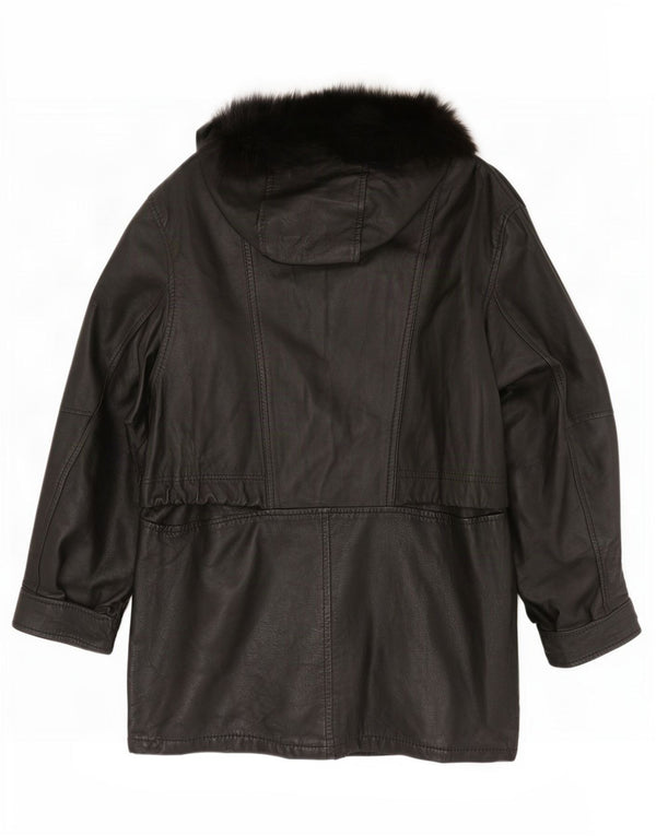 manteau en cuir surdimensionné à capuche vintage pour femme IT 42 Noir moyen