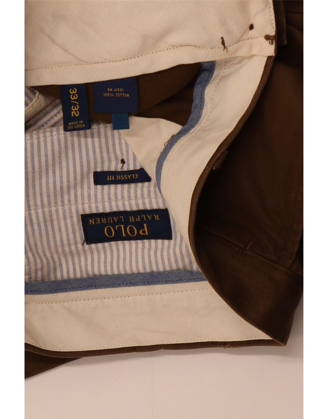 POLO RALPH LAUREN Pantalon Chino Droit Coupe Classique Homme W33 L32 Marron