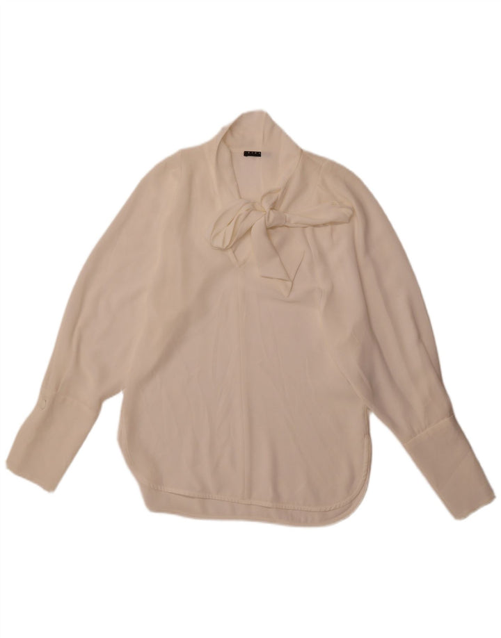 Sisley Femme Chemisier Coupe Ample à Nouer sur le Devant Top UK 6 XS Polyester Blanc Cassé