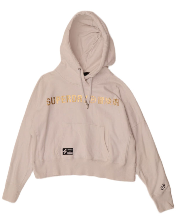 Superdry Pull à capuche surdimensionné graphique pour femme UK 14 Grand coton blanc