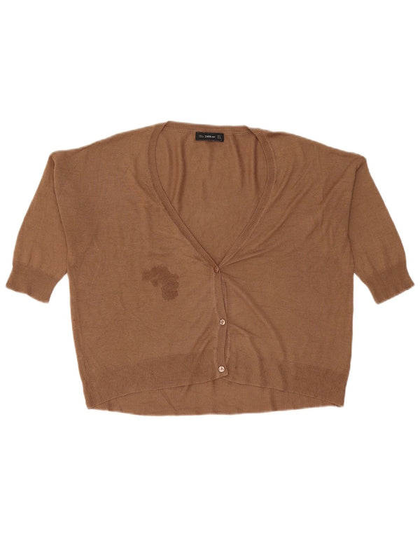 Zara Cardigan surdimensionné à manches 3/4 pour femme UK 14 Marron moyen