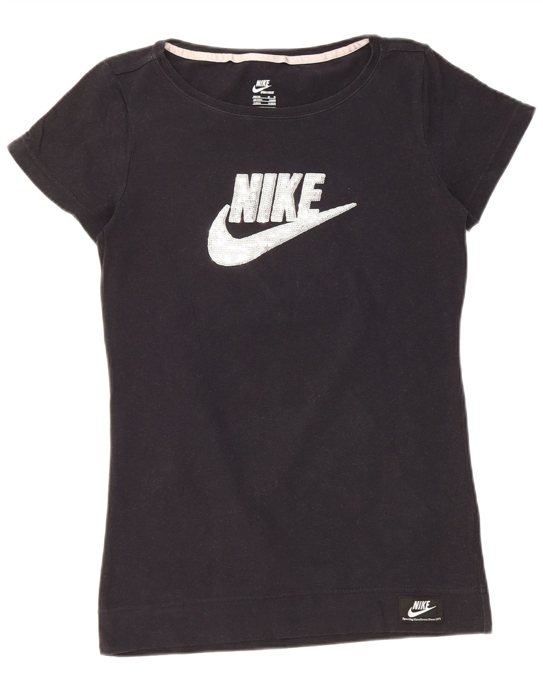 NIKE T-shirt graphique pour femme UK 12/14 Noir moyen
